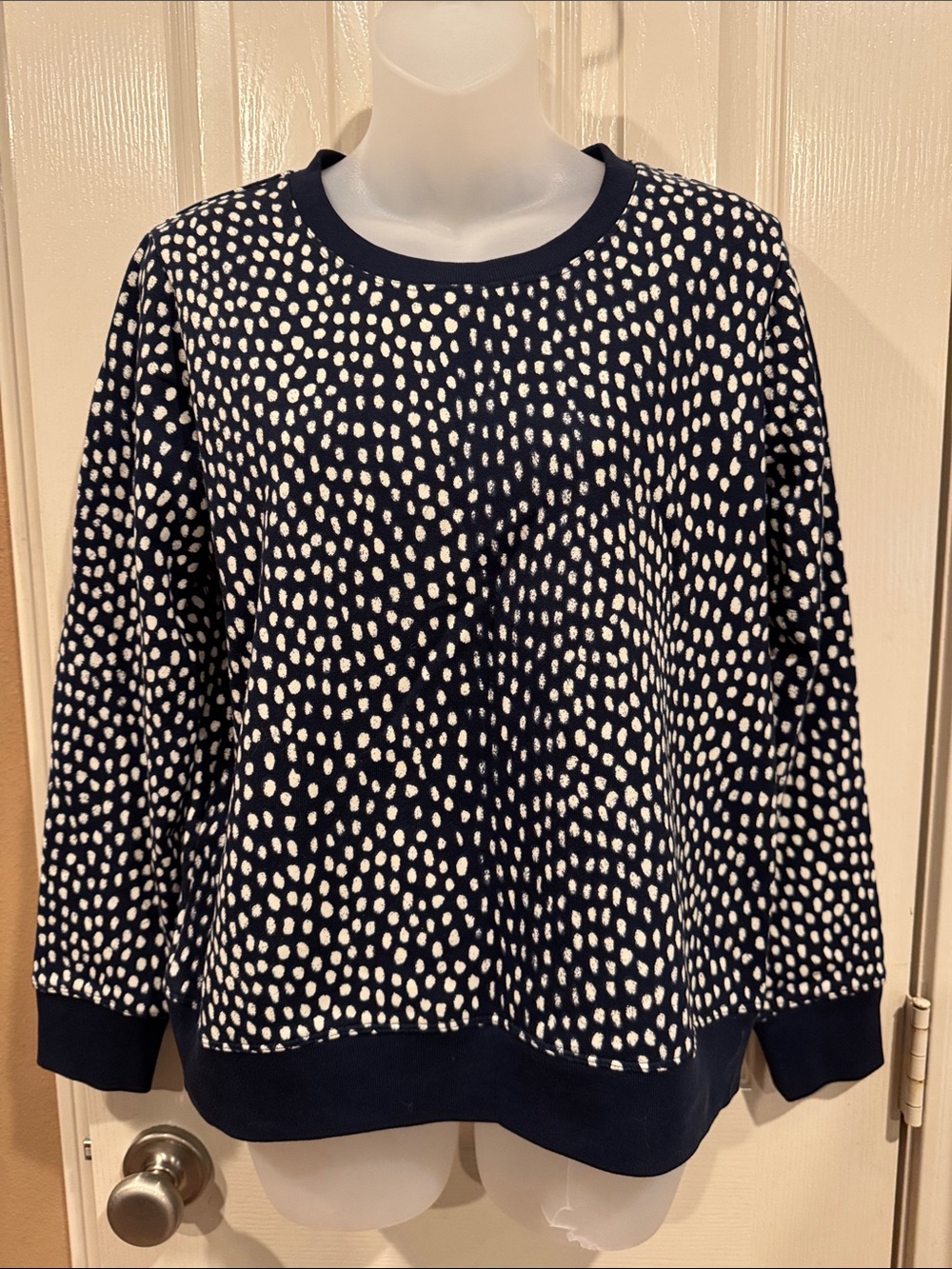 J Crew Navy Spotted Sweatshirt. Sz Small